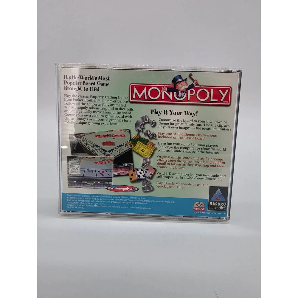 Monopoly PC CD-ROM 1999 Hasbro Interactive Windows 95 98 Vintage Video Game